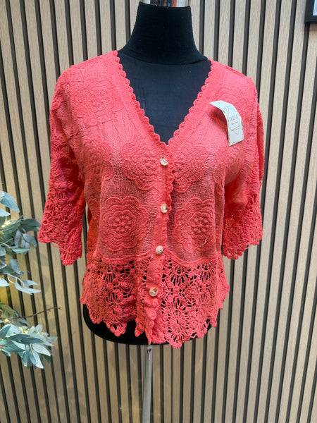 Embroidered Button Front Top