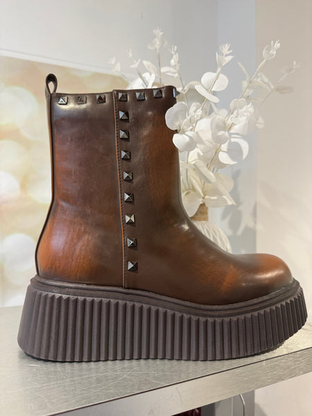 Chunky Rippled wedge Studded Boot