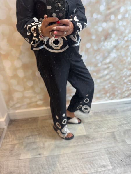 2 Piece Cut Out Embroidered Palazzo Trouser / Shirt set