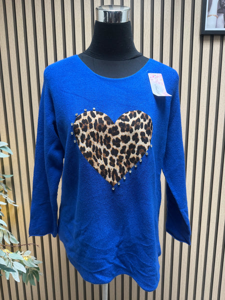 Soft Knit Leopard Heart jumper