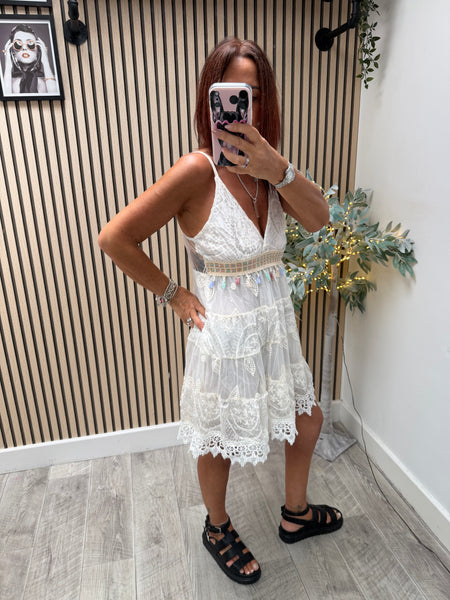 Boho Sheer Lacy Mini Dress