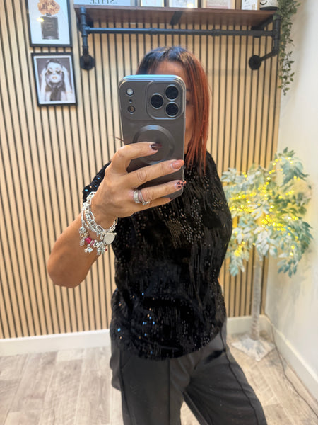 Velour / Sequin Slash Neck Top