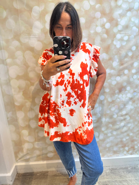 Crinkle Top in Cow Print