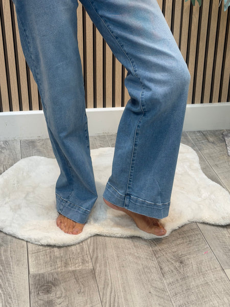Wide leg Stretch Denim Pocket Jeans