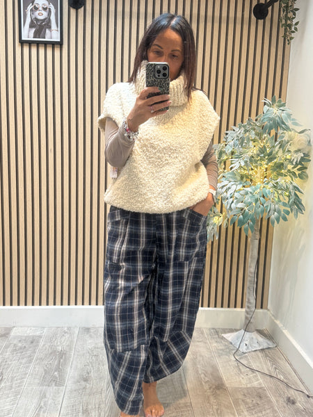Checked Wool Mix Cocoon Trousers