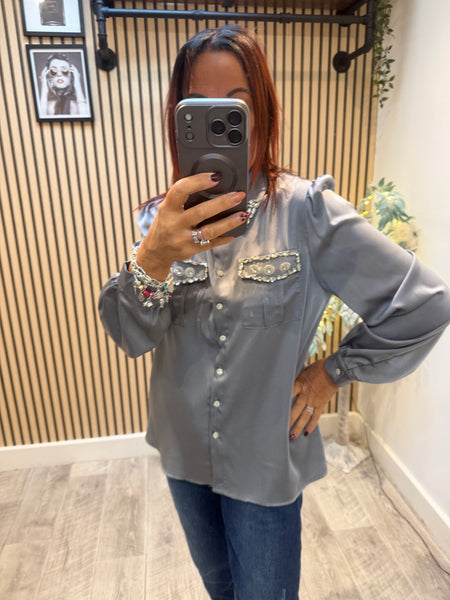 Studio Embellished Silky  blouse