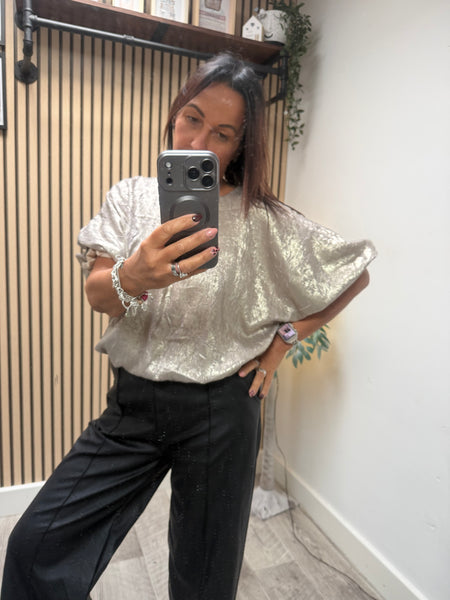 Studio Metallic Bubble Hem Top