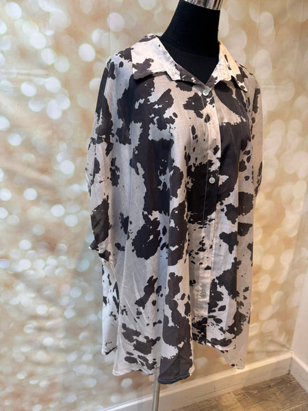 Silky Oversized Top in Cow Print