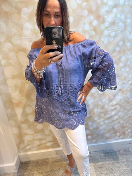 Bardot /Crochet Top