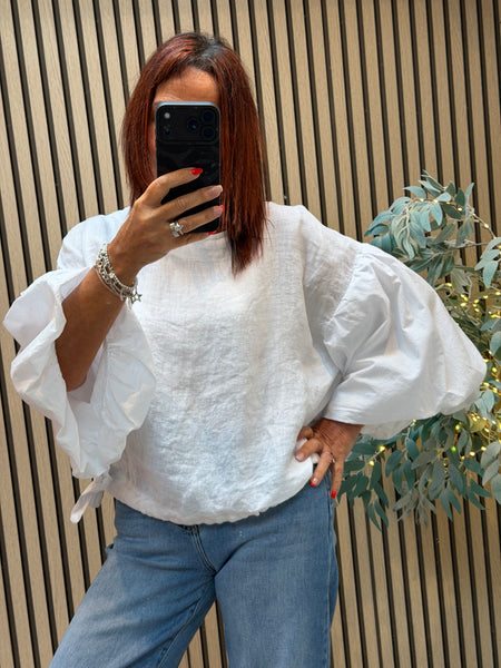 Studio Linen Puff sleeve Top