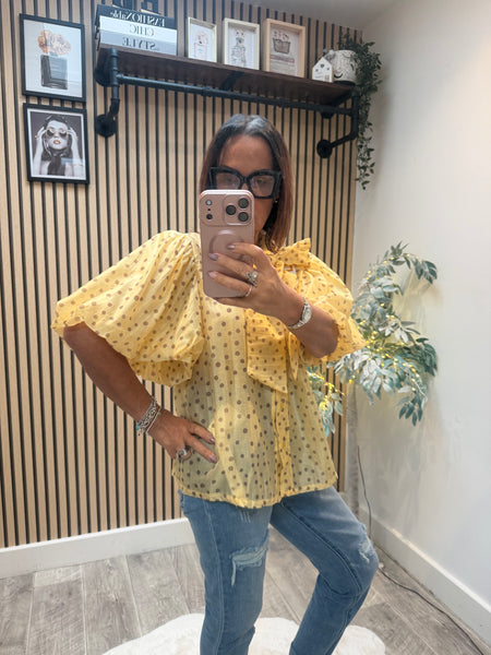Silky sheer Polka Dot Puff sleeve blouse
