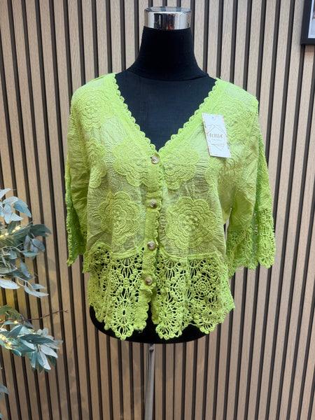 Embroidered Button Front Top
