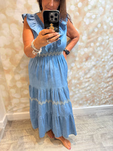 Denim Tiered Maxi  dress
