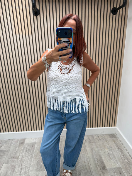Crochet Fringed Boho Vest
