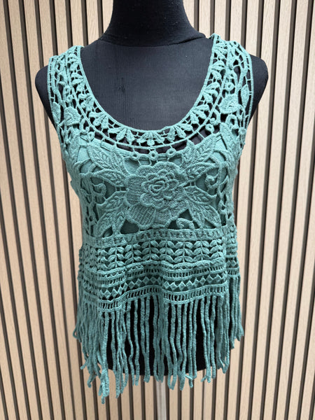 Crochet Fringed Boho Vest