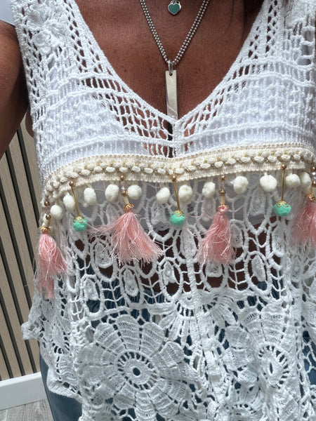Crochet Swing Vest with tassels/ embellishments