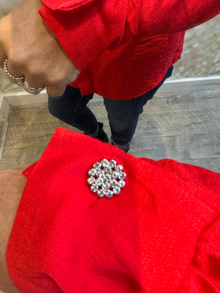 Crinkle Blouse with Diamanté buttons