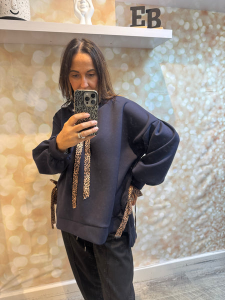 Studio Hooded Sweatshirt with leopard ties
