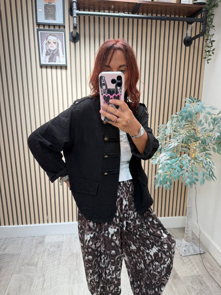 Military Jacket in Crinkle Fabric