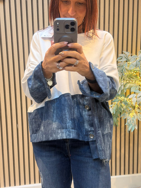 Sweatshirt with Denim Hem