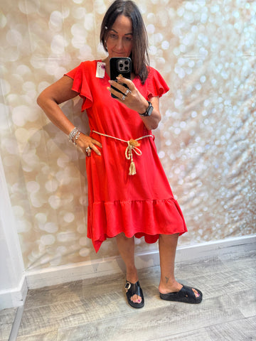 Crinkle fabric dress frill hem