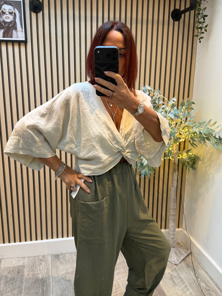 Studio Linen Twist Front Top