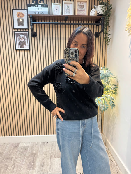 Soft knit 3d Flower Sequin jumper