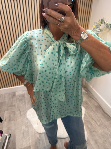 Silky sheer Polka Dot Puff sleeve blouse