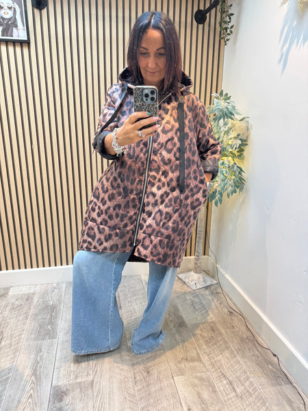 Leopard  Quilted Longline Coat