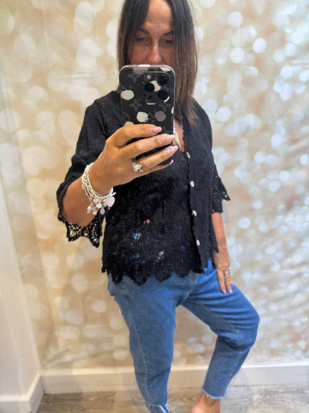 Studio Embroidered Button Front Top