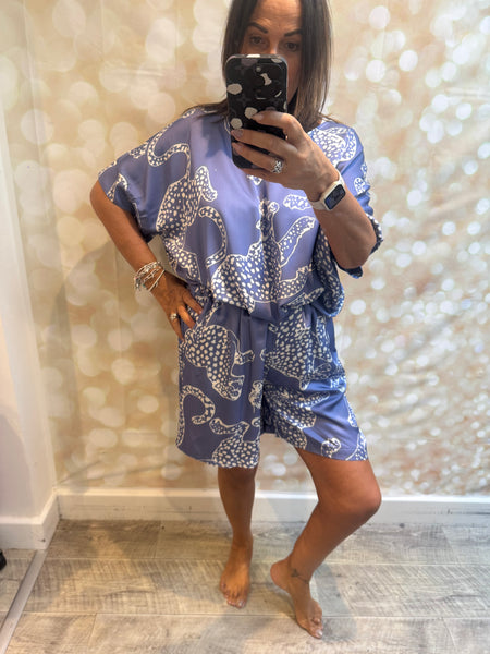 Silky Leopard Shorts / Tunic Set