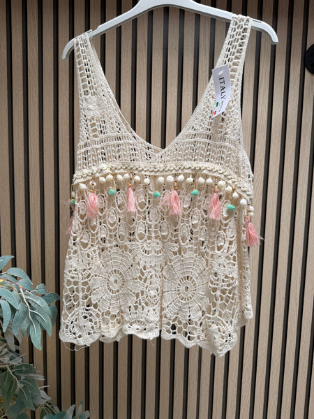 Crochet Swing Vest with tassels/ embellishments