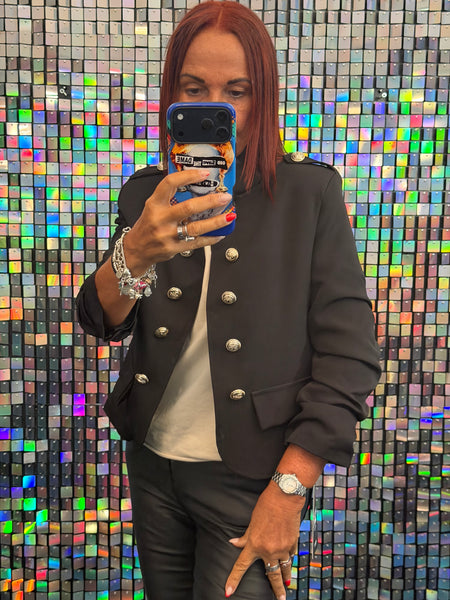 Military Rouched Sleeve Blazer