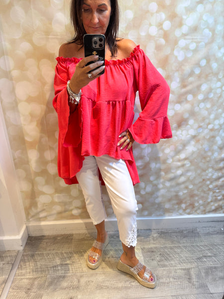Bardot Hi Lo Top in crinkle fabric