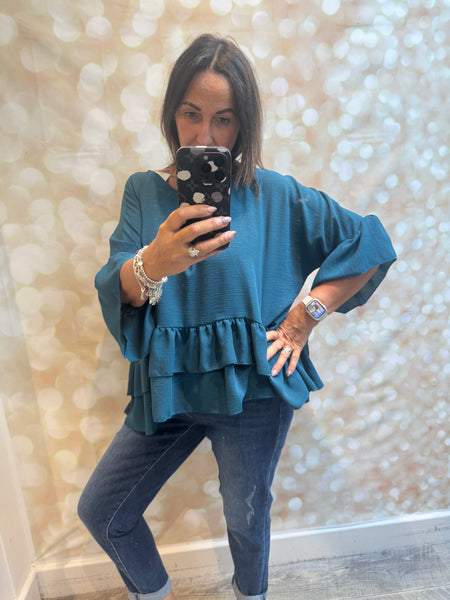 Crinkle  Double Frill Hem Top