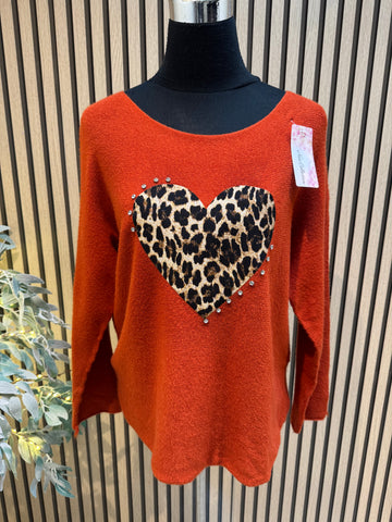 Soft Knit Leopard Heart jumper