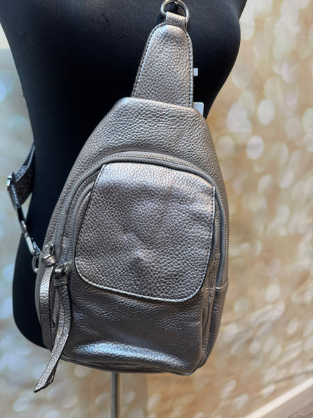 Metallic Across body Bag with woven  strap