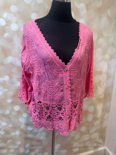 Studio Embroidered Button Front Top