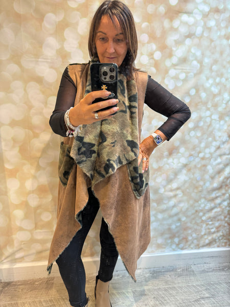 Studio Camo / Faux Suede waterfall Gilet