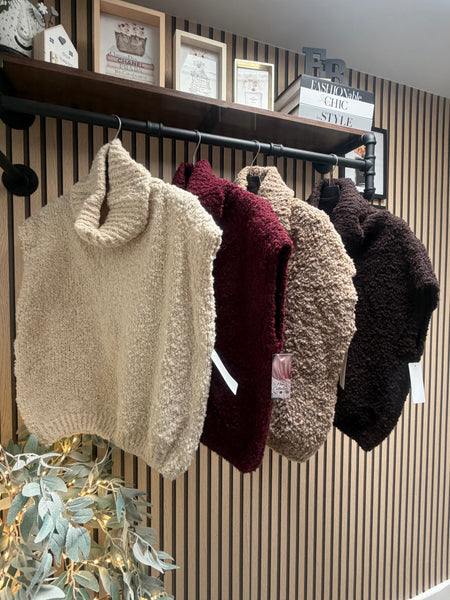 Roll Neck Popcorn Knit Tank Top