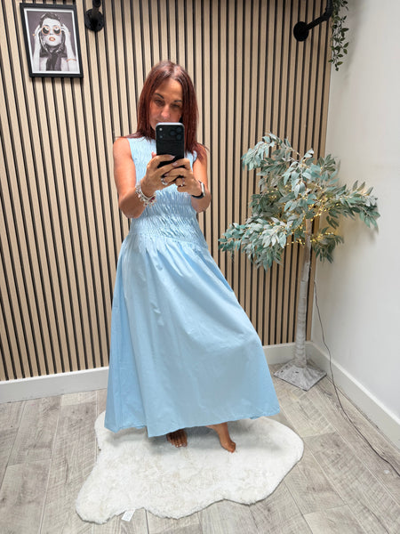Sateen Shirred Maxi Dress