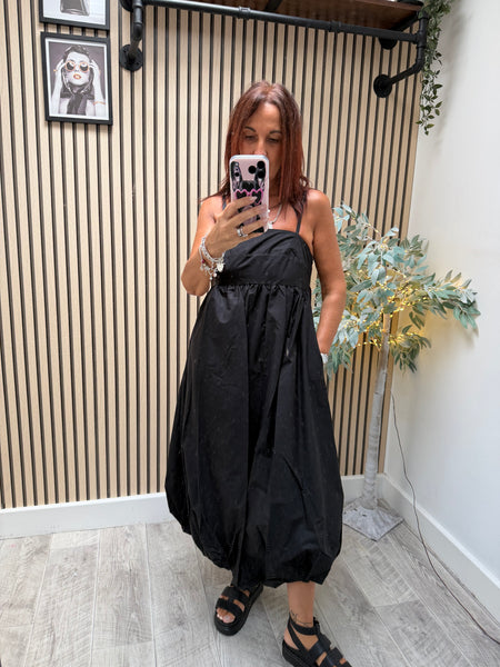 Sateen Puffball Midi Dress