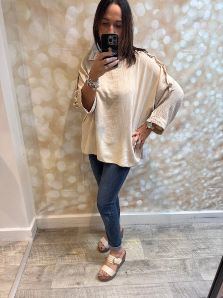 Crinkle Top with Gold buttons