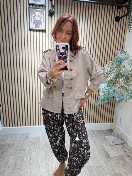 Military Jacket in Crinkle Fabric