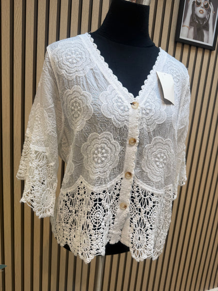 Embroidered Button Front Top