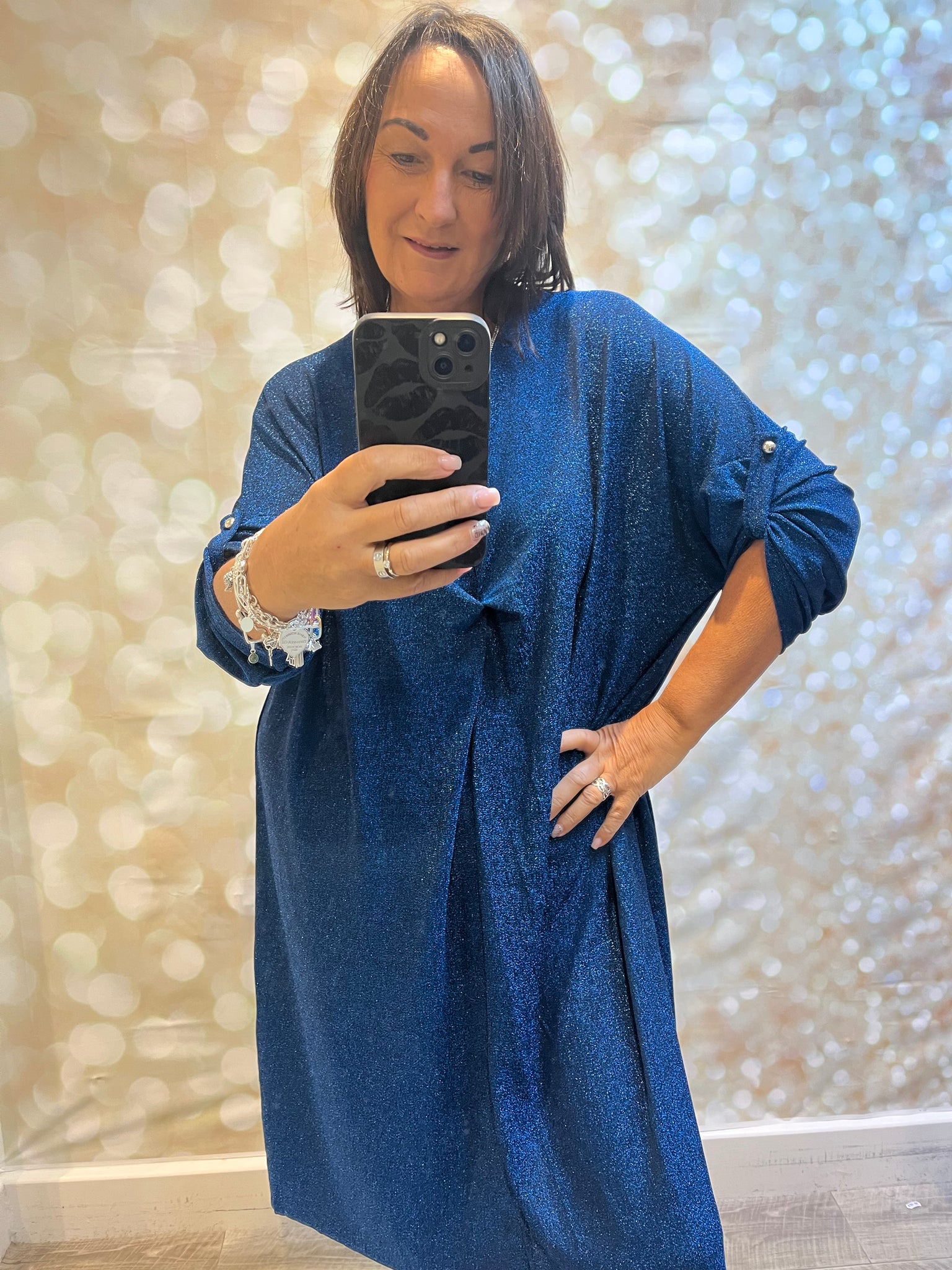 Curve Glitter Gathered Front Sparkle Dress