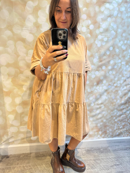 Studio Needlecord Tiered swing dress