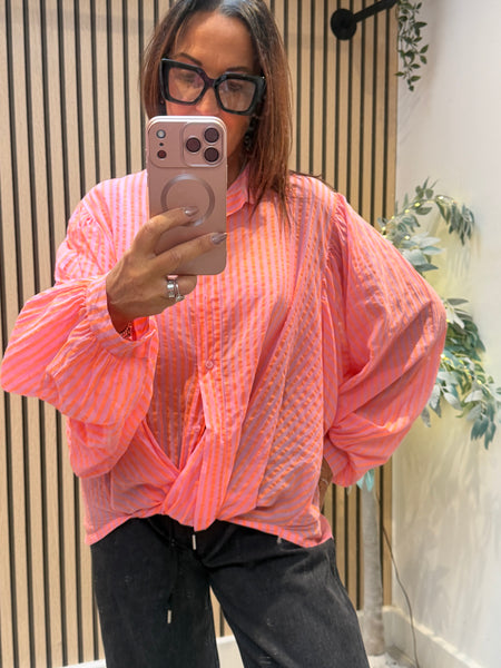 Striped Twist Hem  shirt