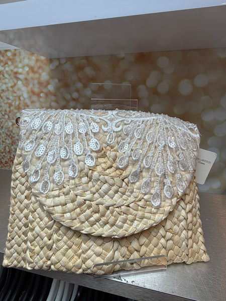 Straw  Embellished Clutch Bag
