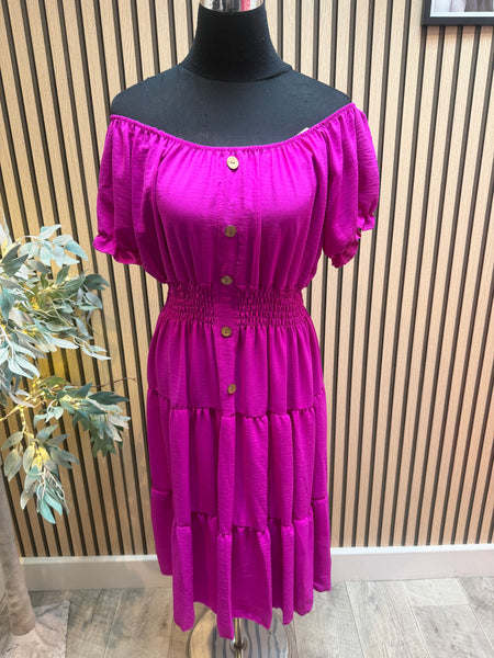 Crinkle fabric Bardot off the shoulder dress